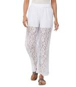 White Floral Knit Embroidered Mid Rise Palazzo For Women's