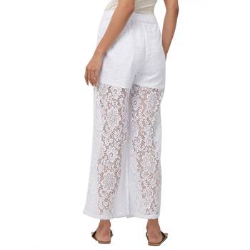 White Floral Knit Embroidered Mid Rise Palazzo For Women's 3