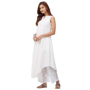 White Floral Knit Embroidered Mid Rise Palazzo For Women's 4