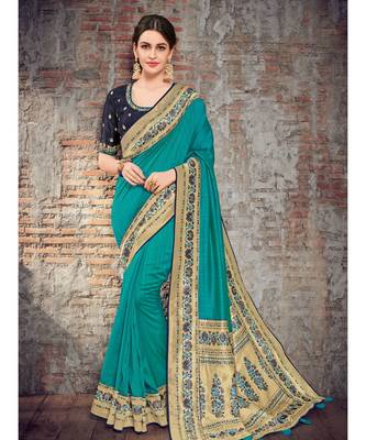 green woven art silk saree with blouse 1
