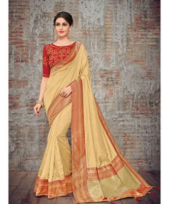 beige woven art silk saree with blouse 1