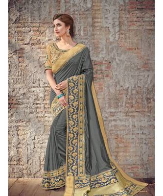 grey woven art silk saree with blouse 1