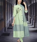 Light-green embroidered cotton poly long kurti