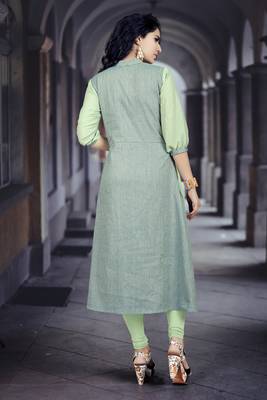 Light-green embroidered cotton poly long kurti 2