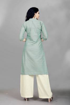 Sky-blue woven cotton poly long kurti 2