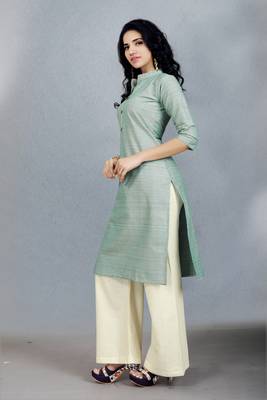 Sky-blue woven cotton poly long kurti 3