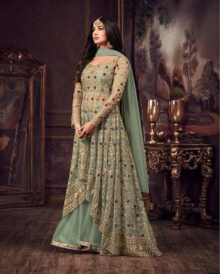 Light-teal embroidered net salwar 1