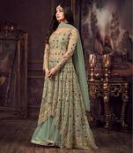 Light-teal embroidered net salwar