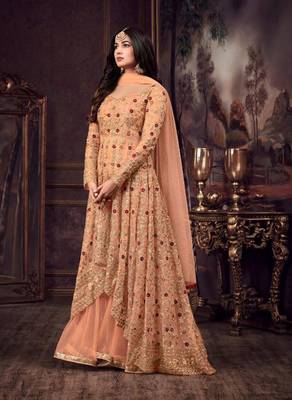 Light-peach embroidered net salwar 1