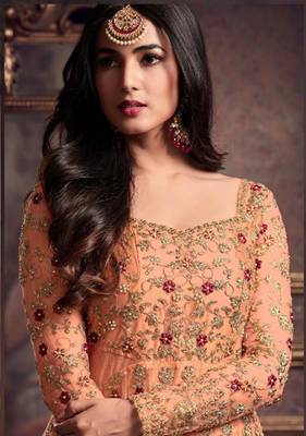 Light-peach embroidered net salwar 2