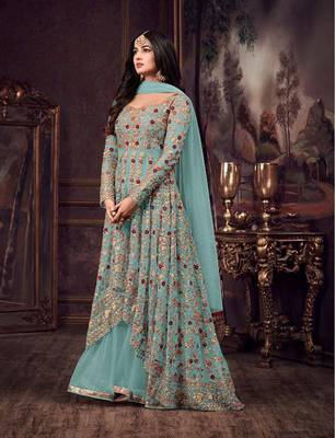 Light-sky-blue embroidered net salwar 1