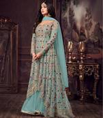 Light-sky-blue embroidered net salwar