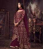 Wine embroidered net anarkali suit 