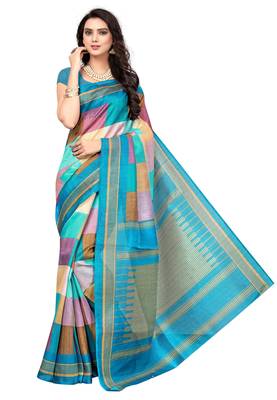Multicolor Printed bhagalpuri silk saree with blouse 3