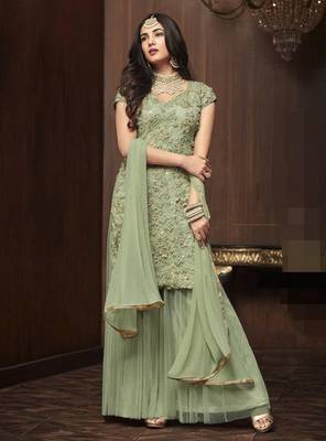 Green embroidered net salwar 1