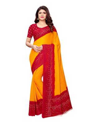 Yellow printed georgette saree with blouse 1