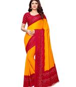 Yellow printed georgette saree with blouse