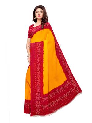 Yellow printed georgette saree with blouse 2