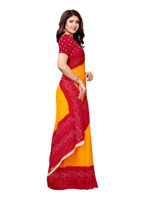 Yellow printed georgette saree with blouse 3