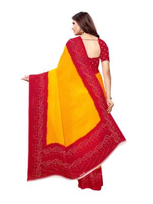 Yellow printed georgette saree with blouse 4