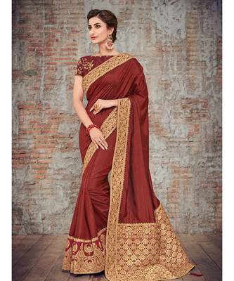 maroon woven art silk saree with blouse 1