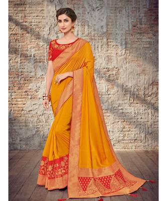 yellow woven art silk saree with blouse 1