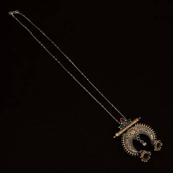 Elegant  Oxidisied Silver & Gold  Look  Brass   Necklace With Pink & Green Beads For Women & Girls 1