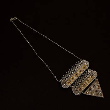 Magniticent Oxidisied Silver & Gold  Brass Necklace  With Black Beads For Women & Girls 1