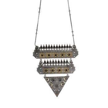 Magniticent Oxidisied Silver & Gold  Brass Necklace  With Black Beads For Women & Girls 2