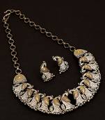 Symmetrical  Peacock Oxidised Gold & Silver,Brass  Necklace Set For Women & Girls