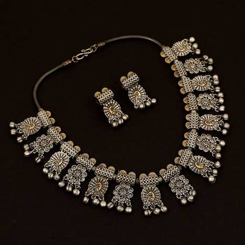 Exquisite Peacock Oxidised Gold & Silver Brass Necklace Set With Crystal  Beads For Women & Girls 1