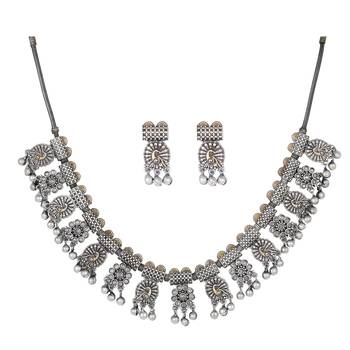 Exquisite Peacock Oxidised Gold & Silver Brass Necklace Set With Crystal  Beads For Women & Girls 3