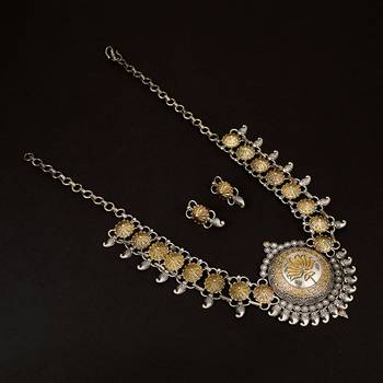 Elegant Brass Oxidisied Silver & Gold Necklace With Crystal For Women & Girls 1