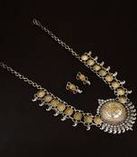 Elegant Brass Oxidisied Silver & Gold Necklace With Crystal For Women & Girls