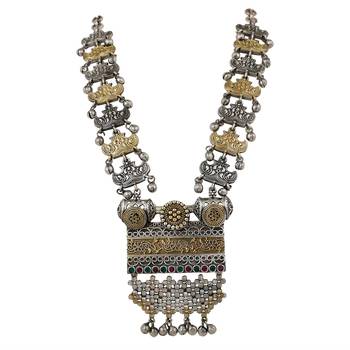 Stunning Brass Oxidised Gold & Silver  Necklace With Pink  & Green Beads For Women & Girls 2