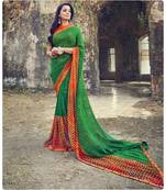 Green printed georgette saree with blouse