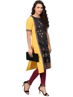 Mustard printed crepe kurti 1