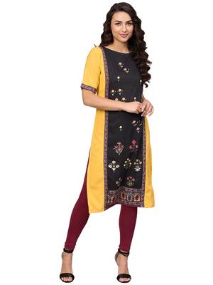 Mustard printed crepe kurti 2