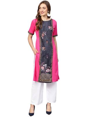 Pink printed crepe kurti 1