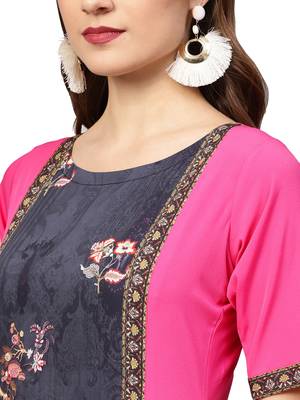 Pink printed crepe kurti 3