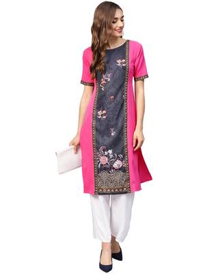 Pink printed crepe kurti 4