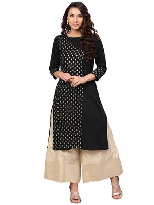 Black printed crepe kurti 1