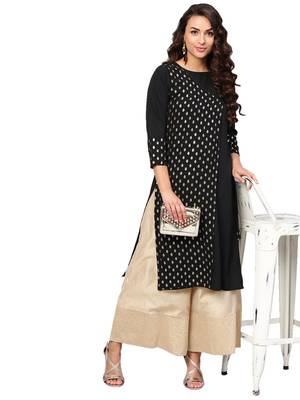 Black printed crepe kurti 4