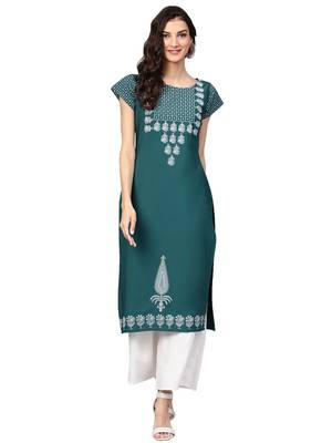 Dark-green printed crepe kurti 1