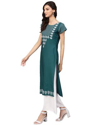 Dark-green printed crepe kurti 2