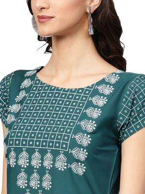 Dark-green printed crepe kurti 3