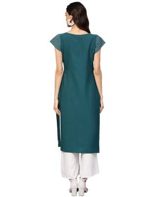 Dark-green printed crepe kurti 4