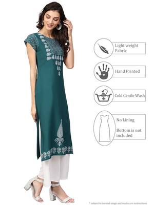 Dark-green printed crepe kurti 5