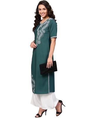 Dark-green printed crepe kurti 1