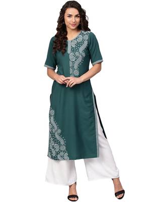 Dark-green printed crepe kurti 2